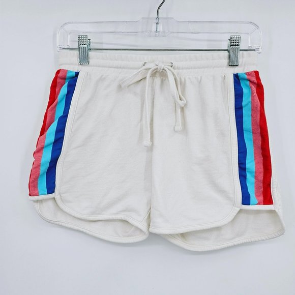 J Crew Factory Rainbow Striped Side Panel Shorts XXS White Retro Athletic Terry - Picture 3 of 14